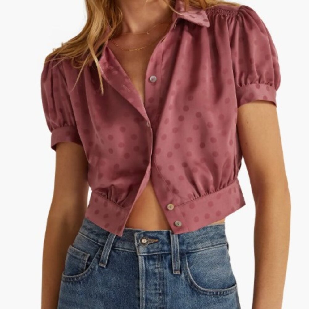 Favorite Daughter Mauve Polka Dot Blouse Size XS